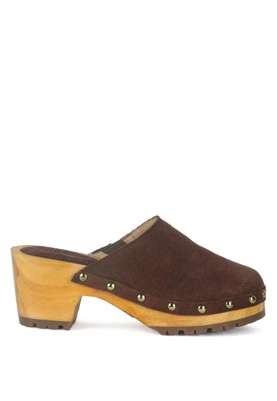 women's CEDRUS FINE SUEDE STUDDED CLOG MULES