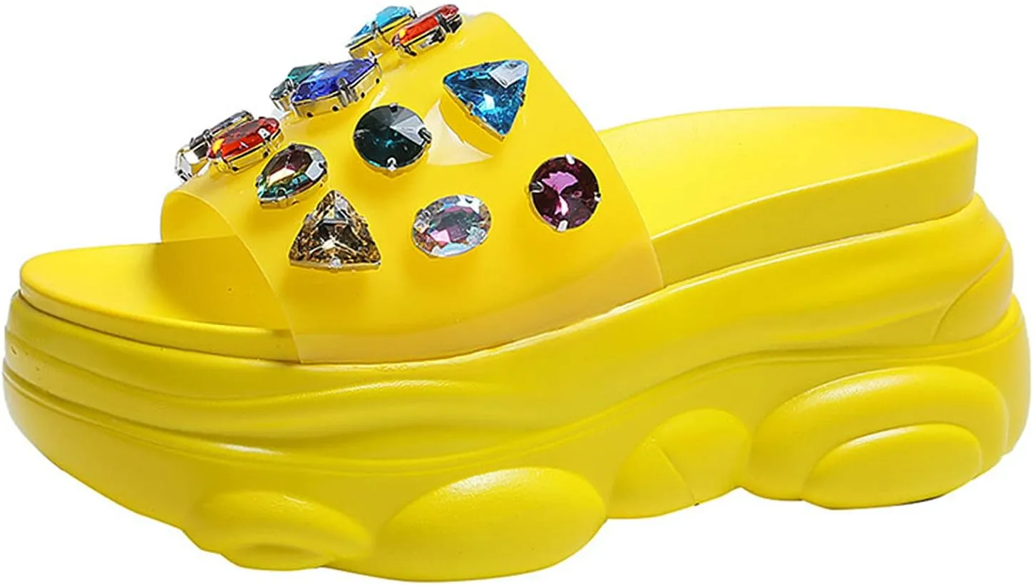 Women's Character Slippers Water Diamond Pine Cake Thick Founded Draw Summer Week Weight Fashion Wills with Sandals Suitable for Indoor and Outdoor,Yellow,37