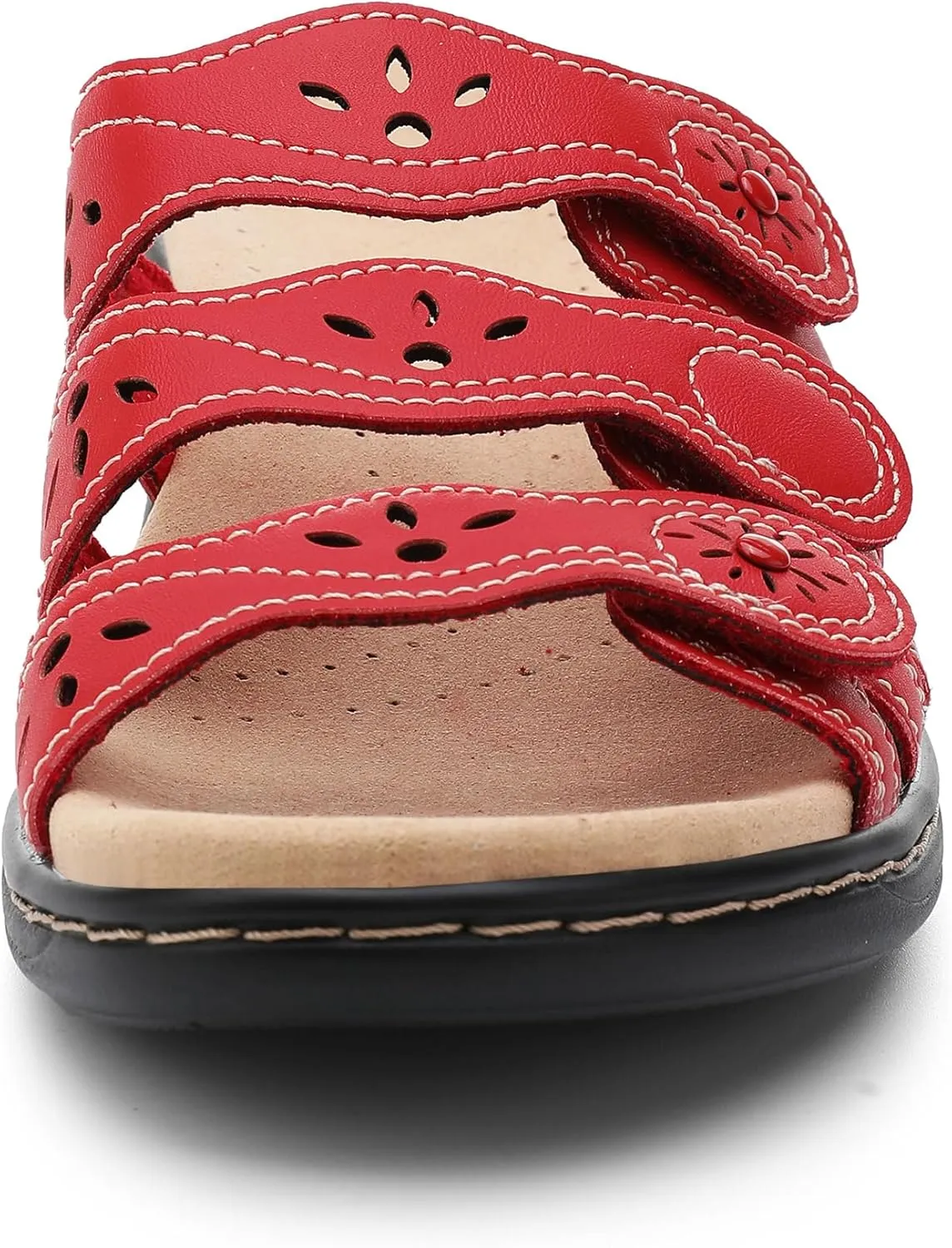Women's Classic Leather Sandals Slide Casual Sandals with Arch Support Adjustable Hook and Loop Straps Slip-On Shoes Outdoor 2024