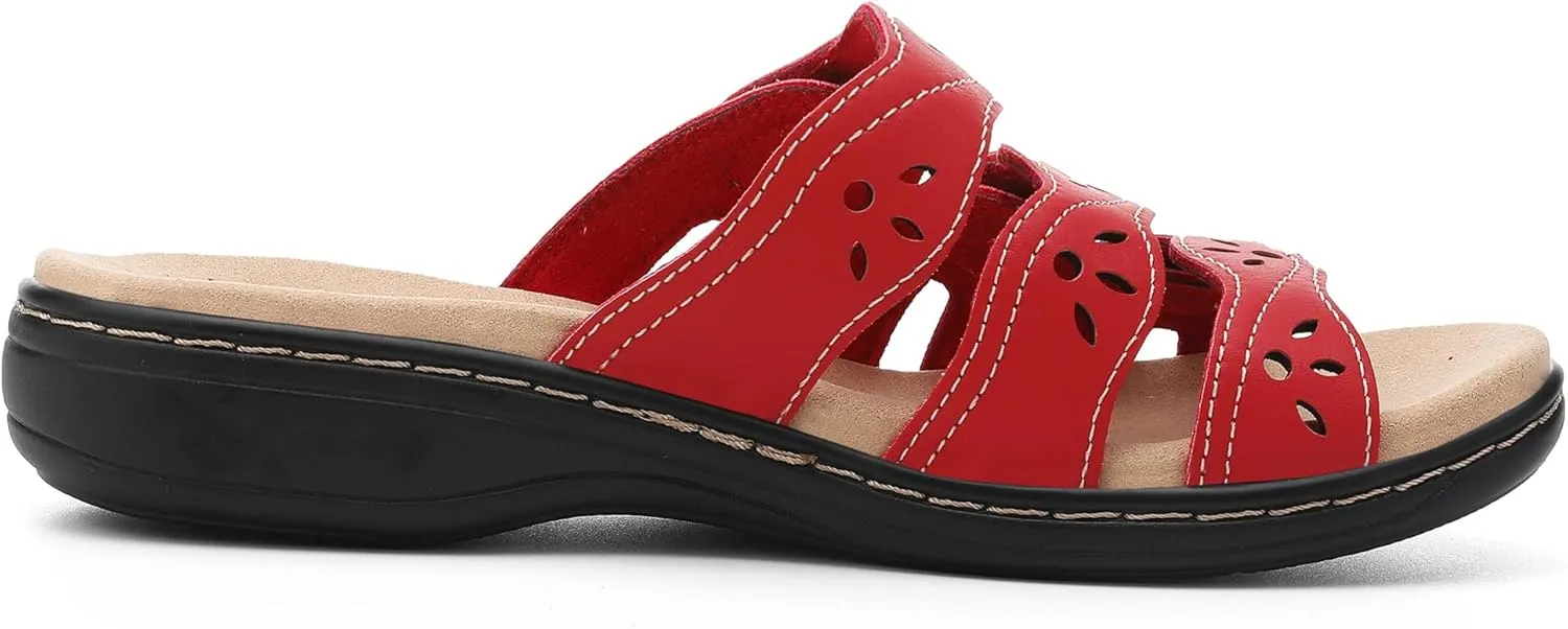 Women's Classic Leather Sandals Slide Casual Sandals with Arch Support Adjustable Hook and Loop Straps Slip-On Shoes Outdoor 2024