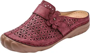 Womens Clogs Summer Flower Hollow Platform Sandals Vintage Soft Comfortable Casual Slip-on Slipper Lightweight Non-Slip Beach Shoes Flip Flops