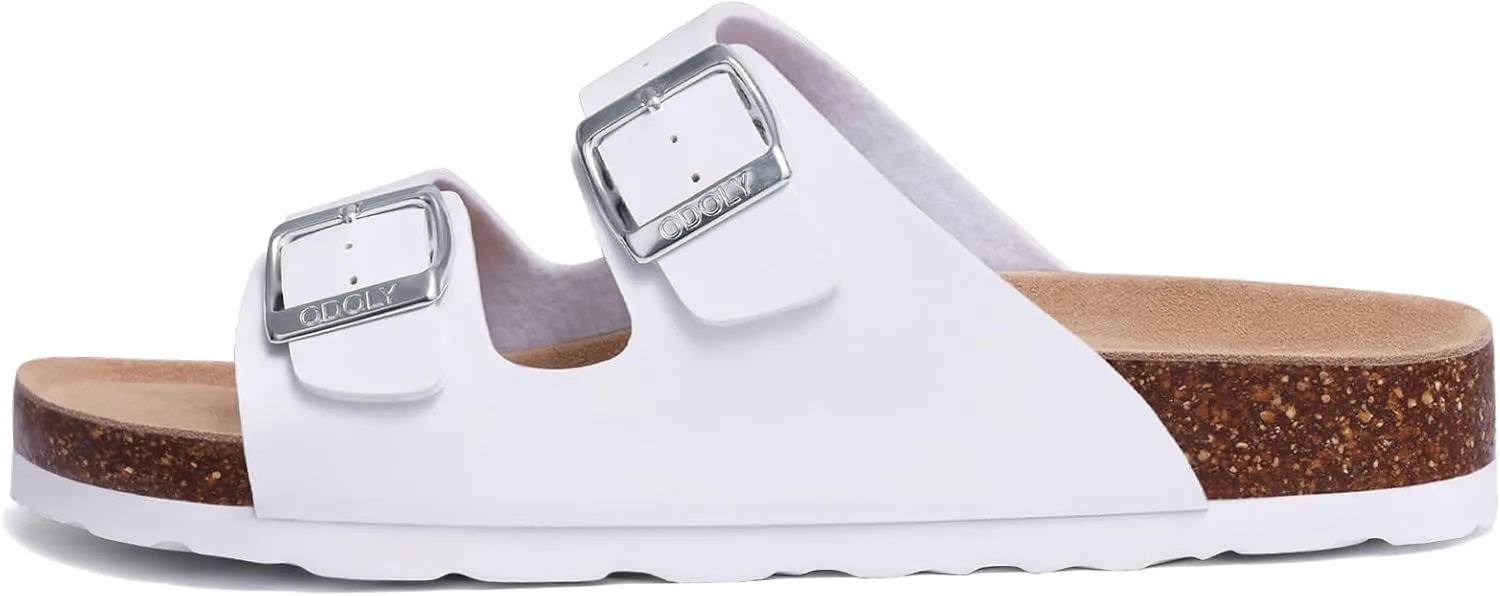 Women's Cork Footbed Slide Sandal, Arch Support Summer Outdoor Sandals with Adjustable Buckle