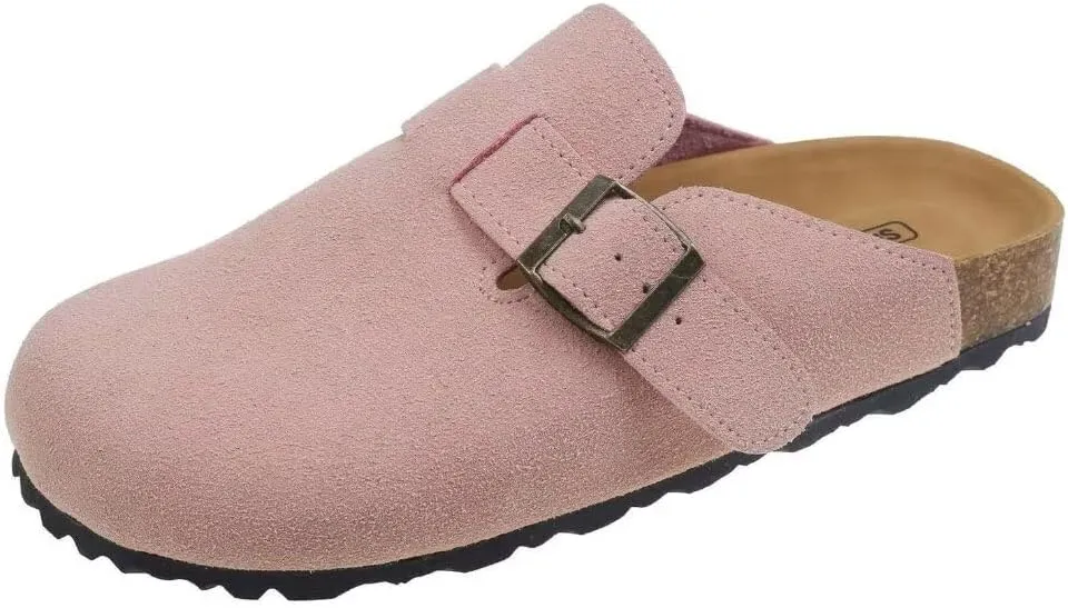 Women's Cork Suede Mules Leather Clogs Footbed Sandals Garden Slippers with Arch Support