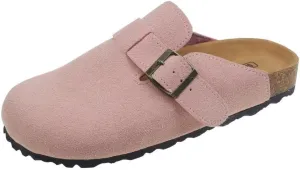 Women's Cork Suede Mules Leather Clogs Footbed Sandals Garden Slippers with Arch Support