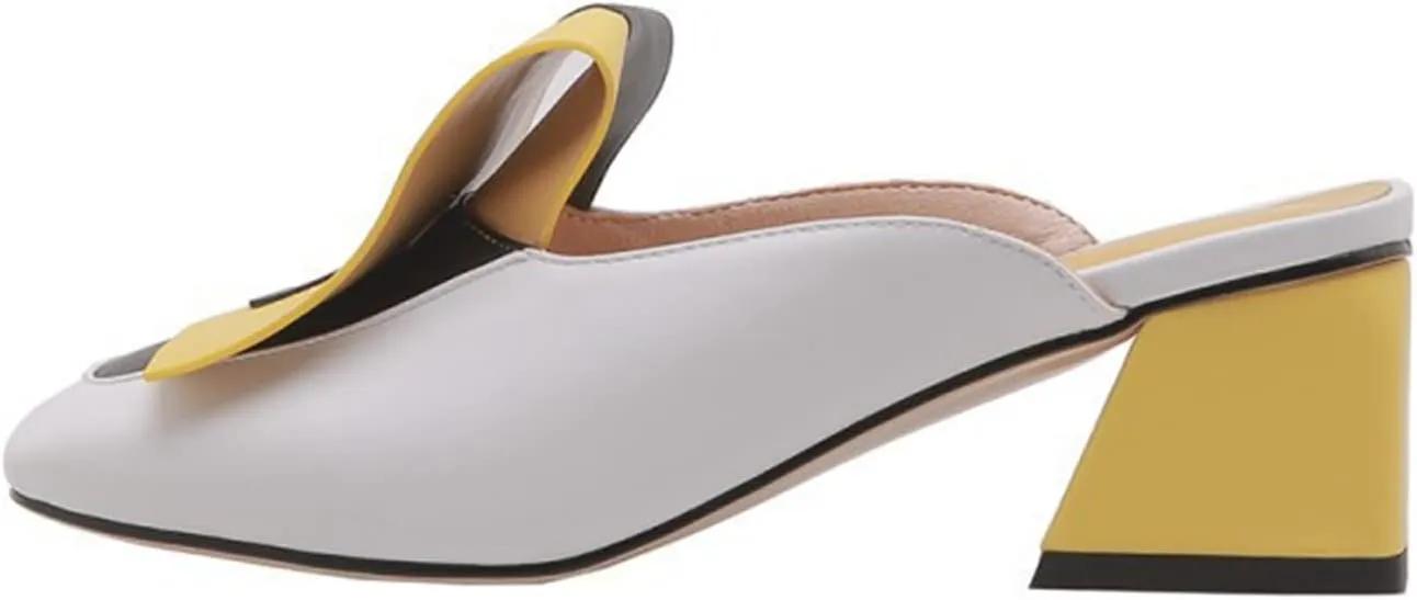 Women's Flat Mary Jane Mules Patent PU Leather Closed Square Toe Backless Slip on Slides Loafer Shoes