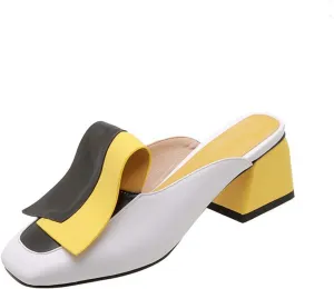 Women's Flat Mary Jane Mules Patent PU Leather Closed Square Toe Backless Slip on Slides Loafer Shoes