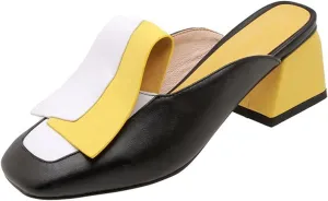 Women's Flat Mary Jane Mules Patent PU Leather Closed Square Toe Backless Slip on Slides Loafer Shoes