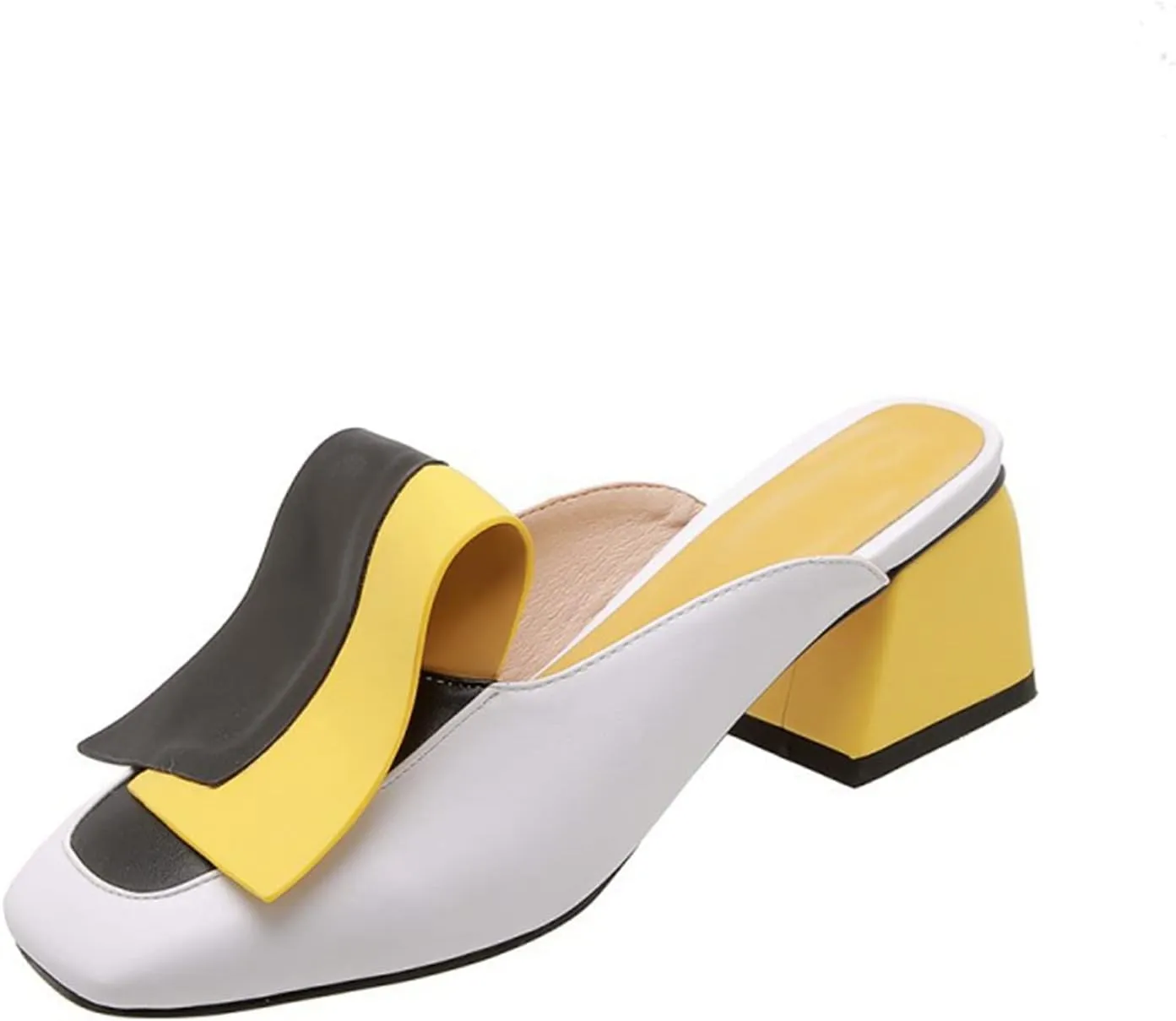Women's Flat Mary Jane Mules Patent PU Leather Closed Square Toe Backless Slip on Slides Loafer Shoes