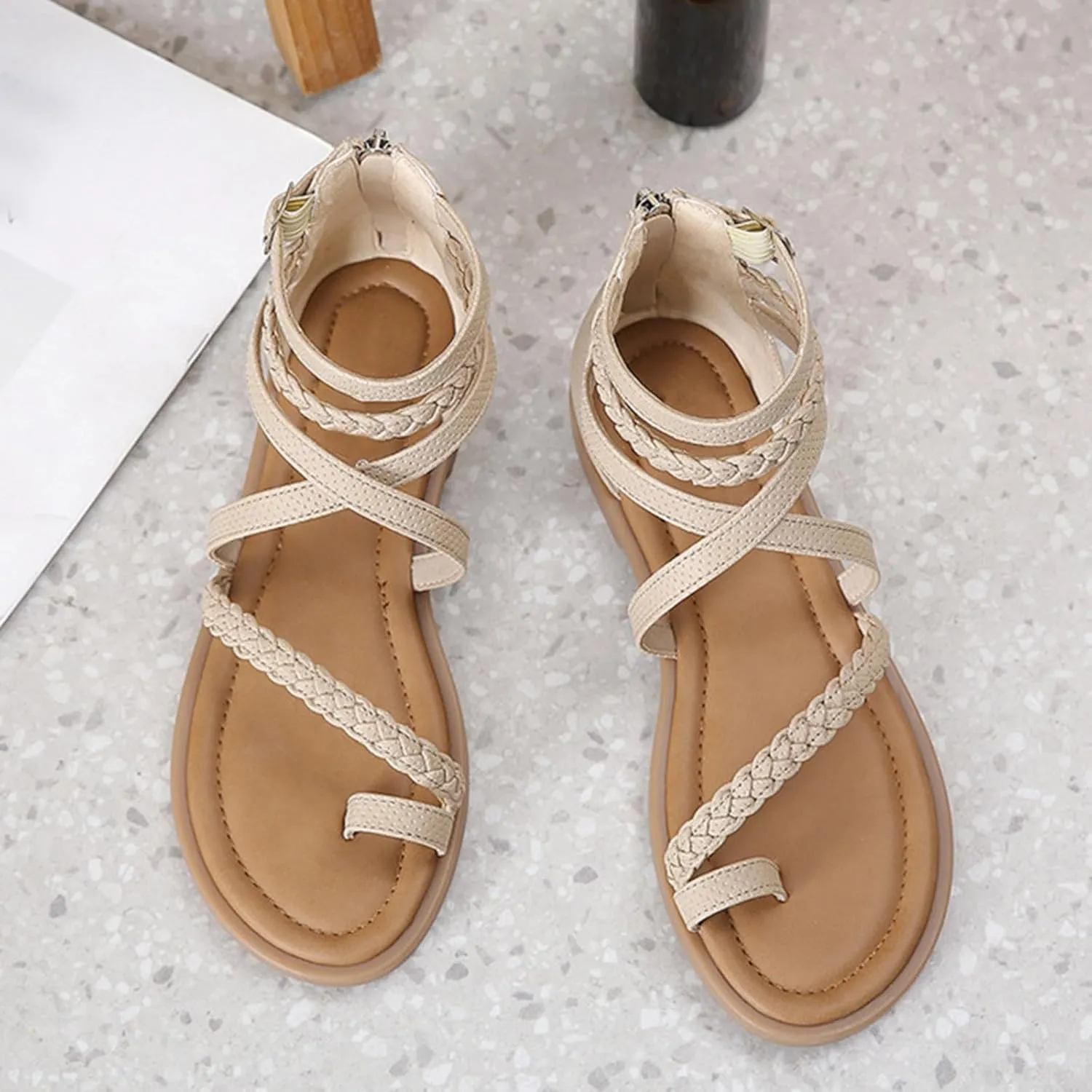 Womens Flats Sandals Strappy Ankle Strap Comfortable Dressy Trendy Casual Fancy Flat Summer Beach Work Office Wedding Sandals