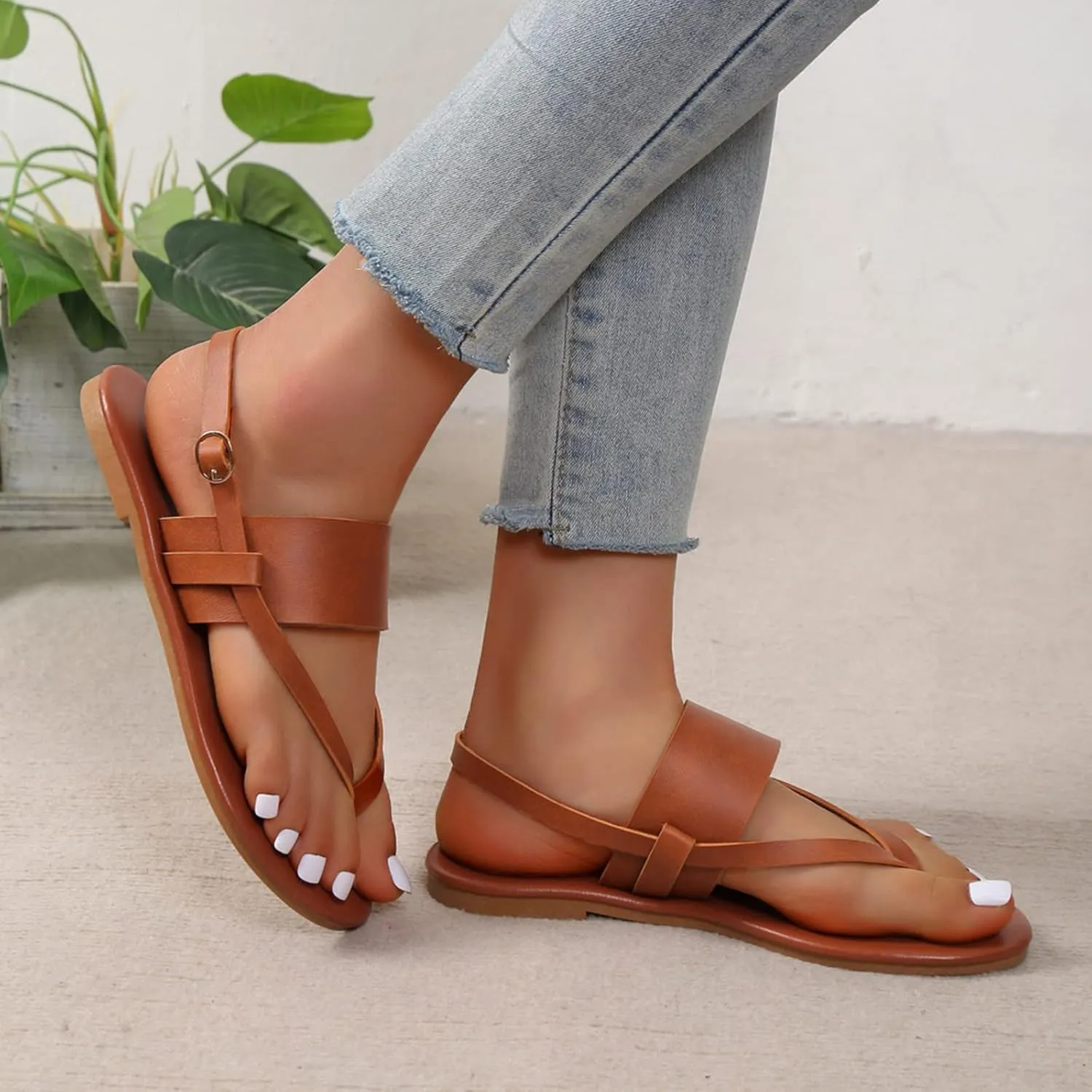 Womens Flip Flops Ladies Leather Clamping Toe Buckle Flat Bottom Beach Sandals Leopard Bow Tie Sandals for Women