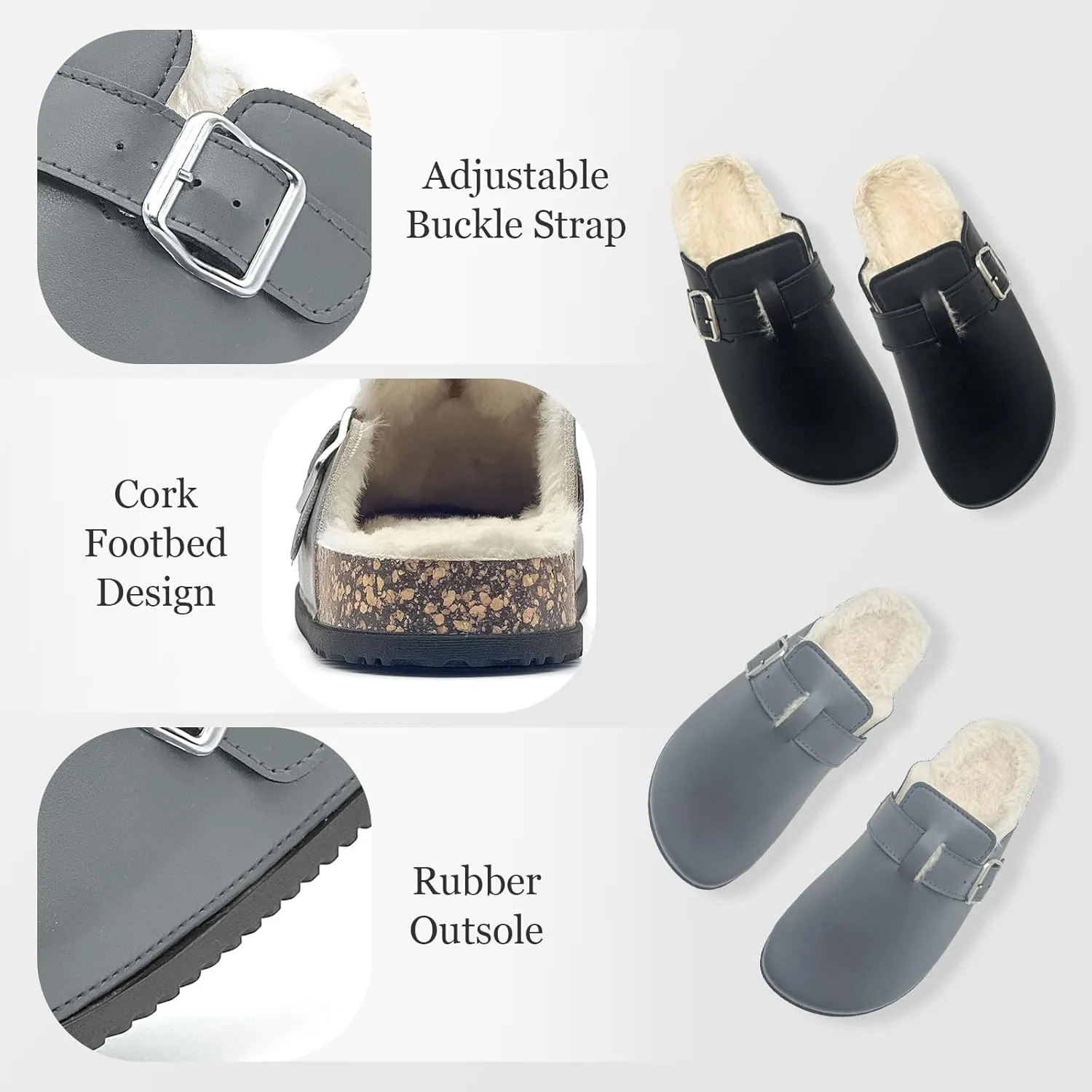 Womens Fuzzy Platform Clogs Men’s Cork Footbed Mules Clog Slip On Fur Lined Potato Shoes Classic Comfort Nursing Clogs