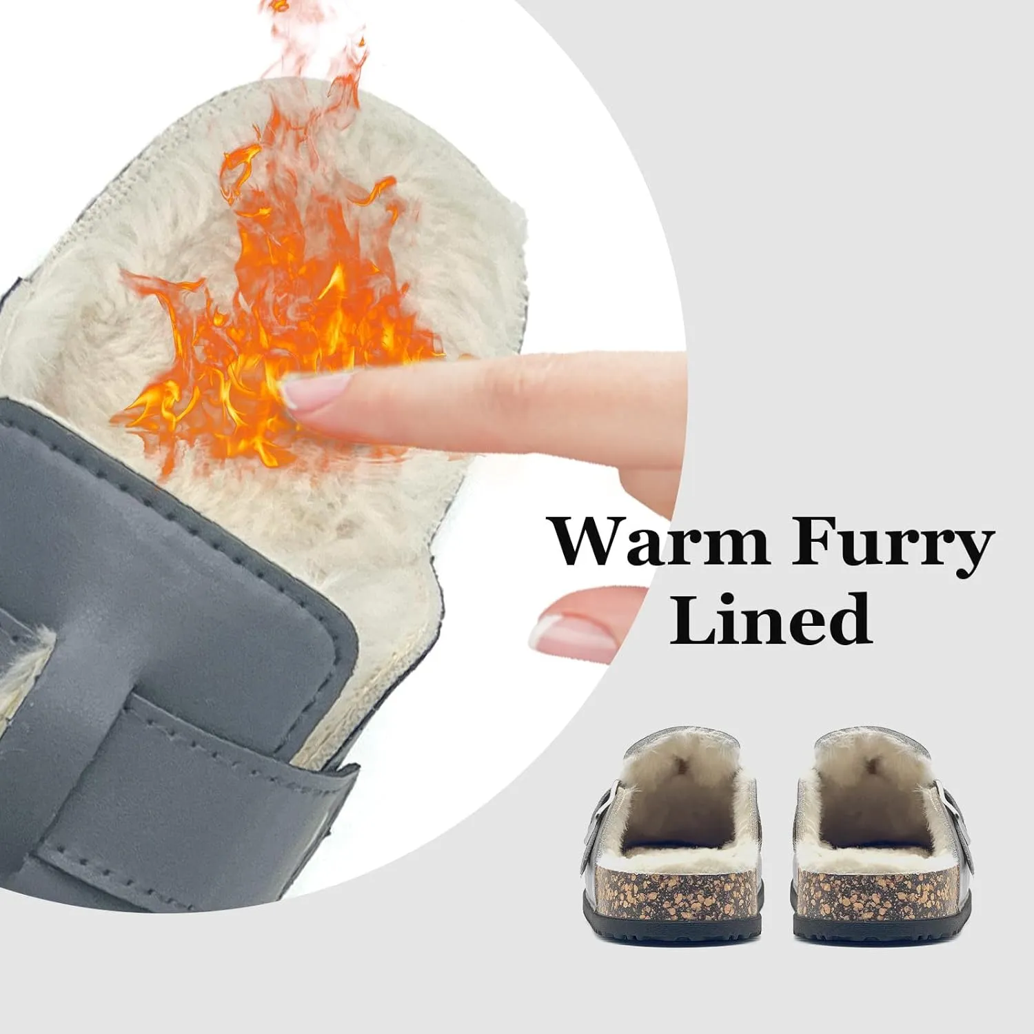 Womens Fuzzy Platform Clogs Men’s Cork Footbed Mules Clog Slip On Fur Lined Potato Shoes Classic Comfort Nursing Clogs