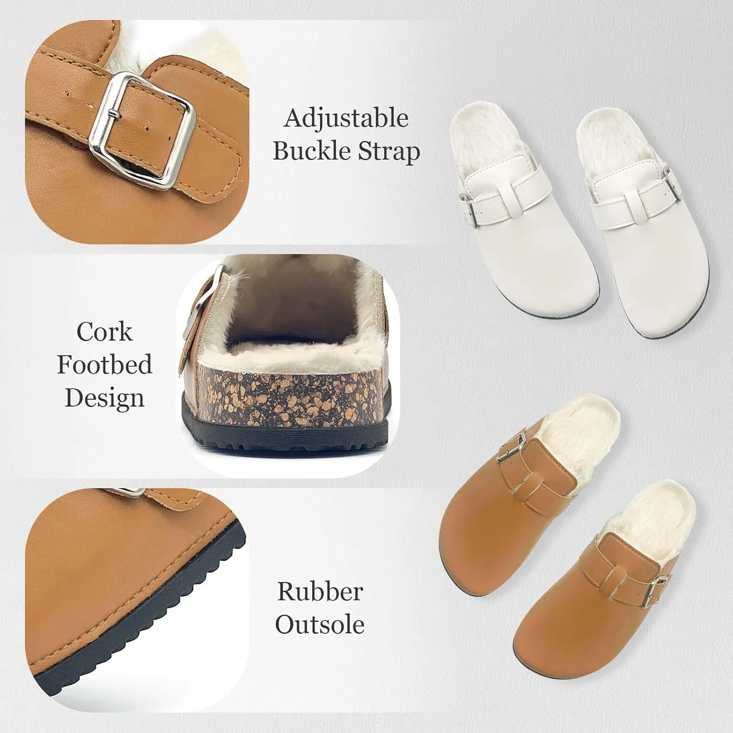 Womens Fuzzy Platform Clogs Men’s Cork Footbed Mules Clog Slip On Fur Lined Potato Shoes Classic Comfort Nursing Clogs
