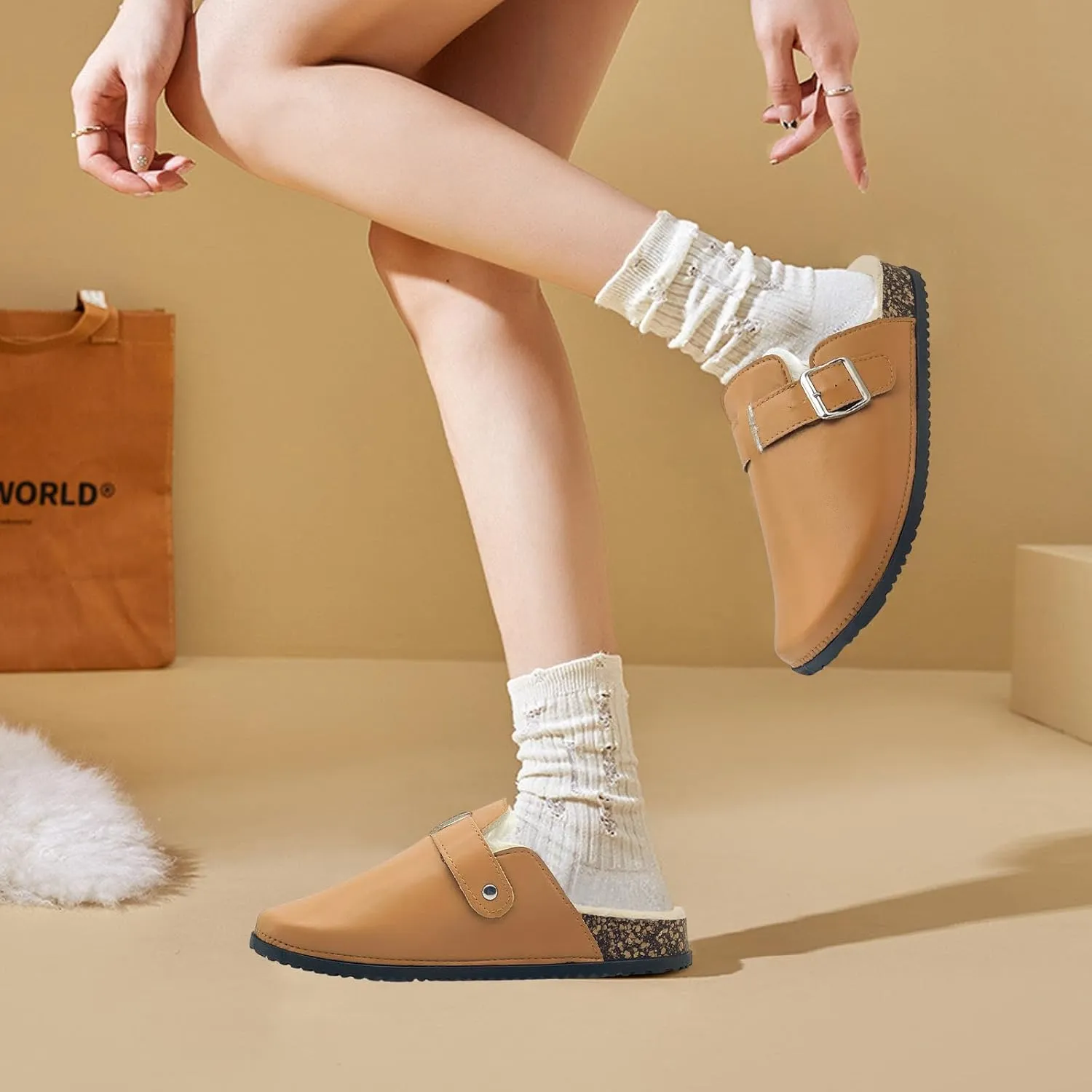 Womens Fuzzy Platform Clogs Men’s Cork Footbed Mules Clog Slip On Fur Lined Potato Shoes Classic Comfort Nursing Clogs