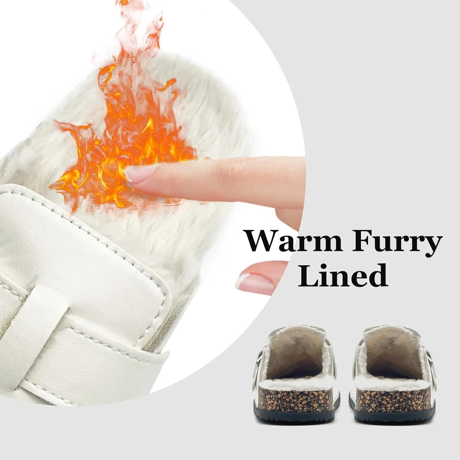 Womens Fuzzy Platform Clogs Men’s Cork Footbed Mules Clog Slip On Fur Lined Potato Shoes Classic Comfort Nursing Clogs