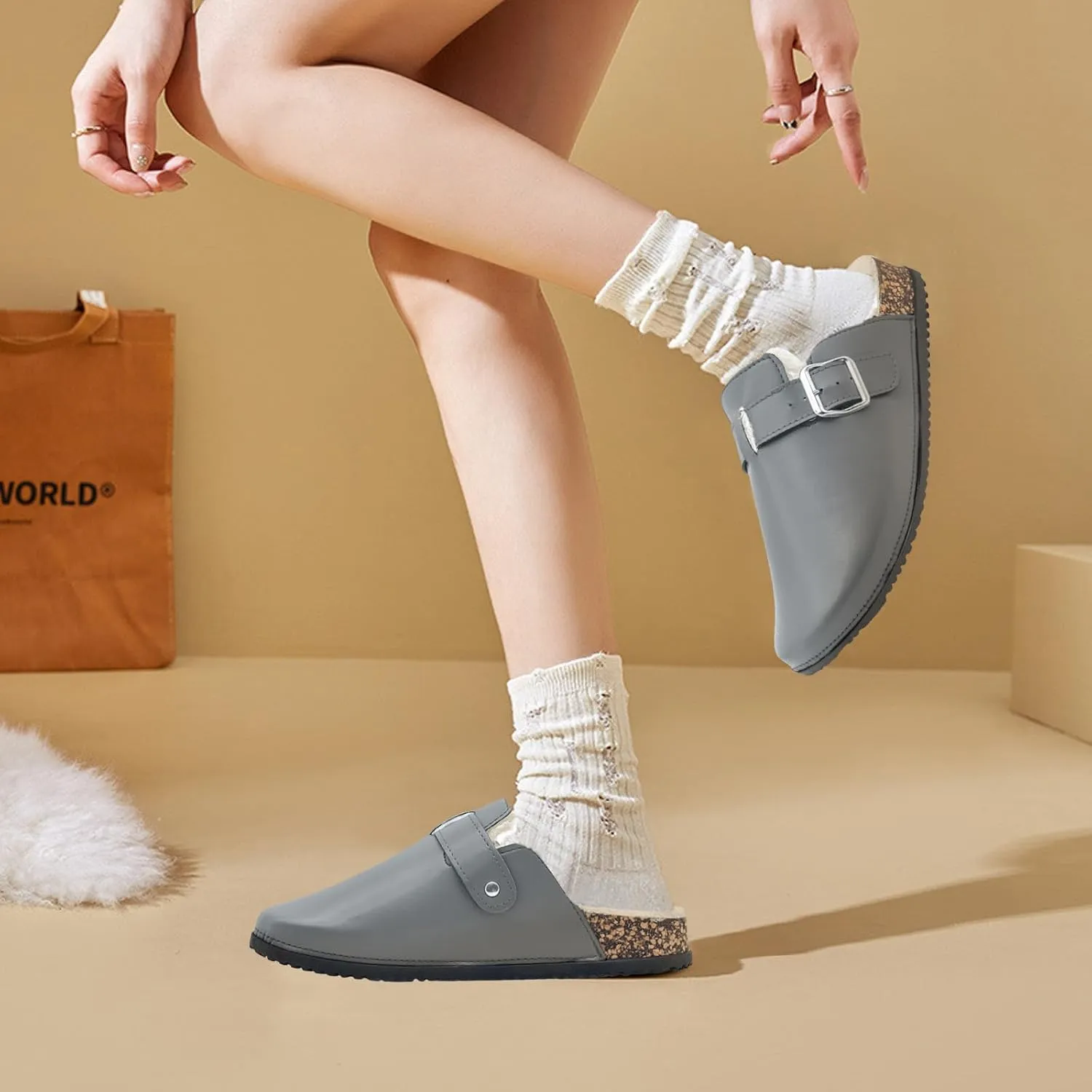 Womens Fuzzy Platform Clogs Men’s Cork Footbed Mules Clog Slip On Fur Lined Potato Shoes Classic Comfort Nursing Clogs