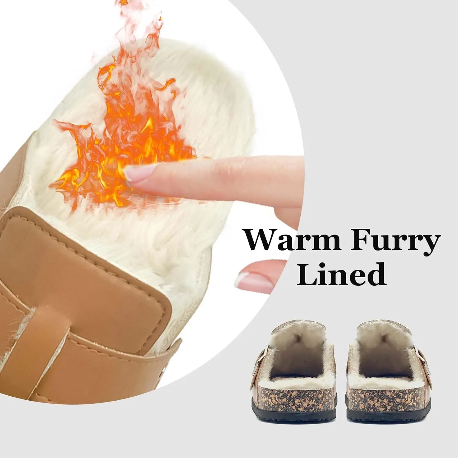 Womens Fuzzy Platform Clogs Men’s Cork Footbed Mules Clog Slip On Fur Lined Potato Shoes Classic Comfort Nursing Clogs