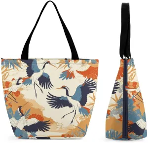 Women's Handbags Beautiful Cranes Birds Shopping Bag Leather Tote Bag Satchel Bags