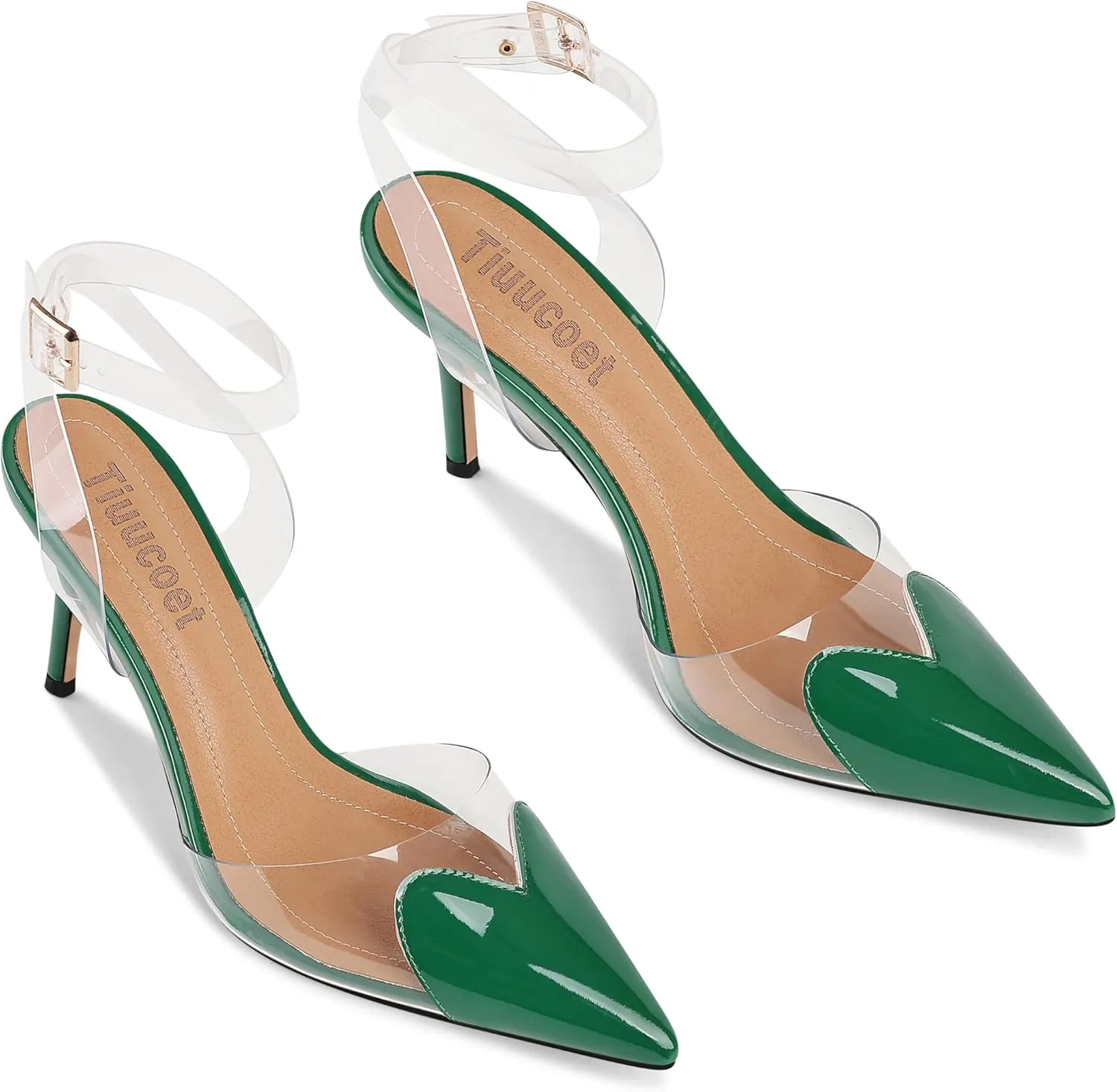 Women's Heart Heels Shoes Slingback Pointed Toe Wedding Mules Clear High Heel Sandals