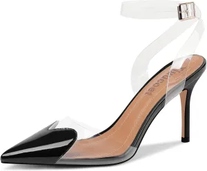 Women's Heart Heels Shoes Slingback Pointed Toe Wedding Mules Clear High Heel Sandals