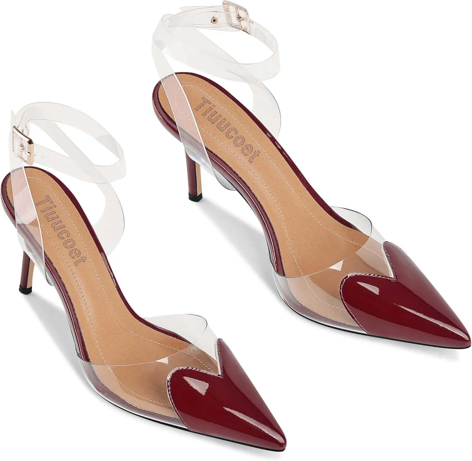 Women's Heart Heels Shoes Slingback Pointed Toe Wedding Mules Clear High Heel Sandals