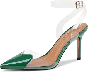 Women's Heart Heels Shoes Slingback Pointed Toe Wedding Mules Clear High Heel Sandals