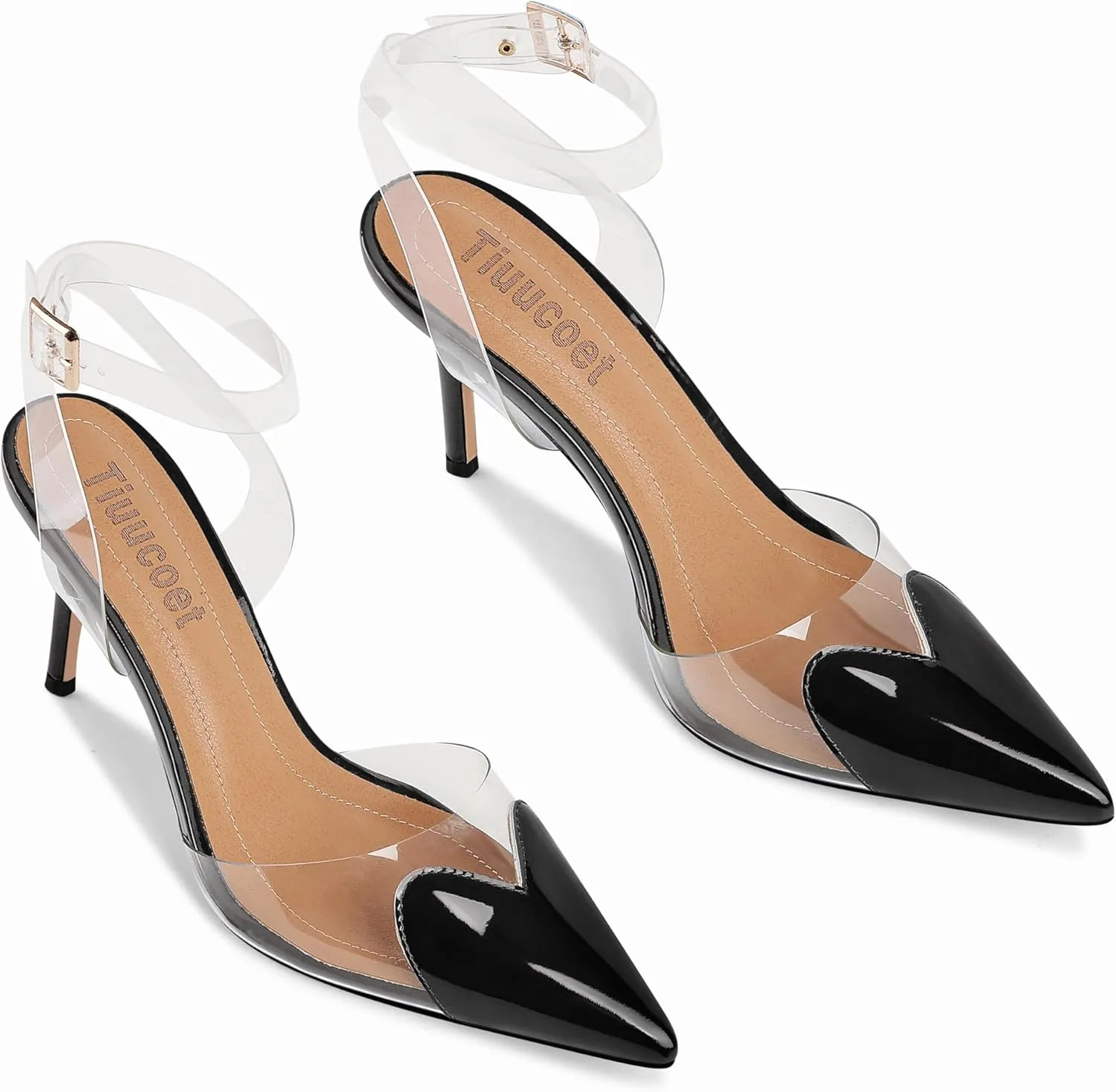 Women's Heart Heels Shoes Slingback Pointed Toe Wedding Mules Clear High Heel Sandals
