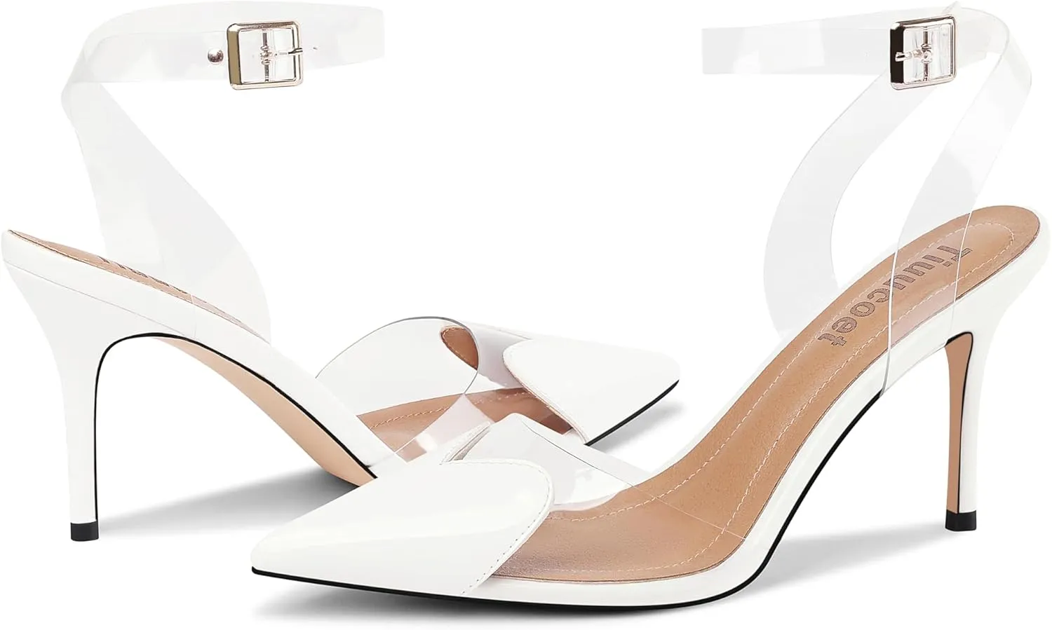 Women's Heart Heels Shoes Slingback Pointed Toe Wedding Mules Clear High Heel Sandals