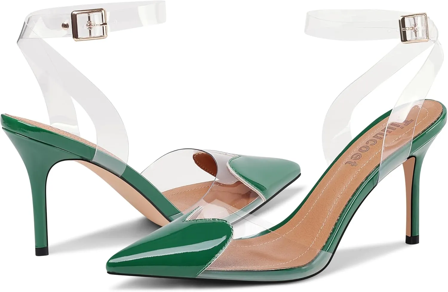 Women's Heart Heels Shoes Slingback Pointed Toe Wedding Mules Clear High Heel Sandals