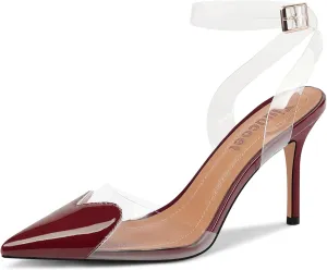 Women's Heart Heels Shoes Slingback Pointed Toe Wedding Mules Clear High Heel Sandals
