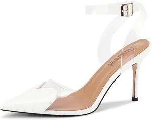 Women's Heart Heels Shoes Slingback Pointed Toe Wedding Mules Clear High Heel Sandals