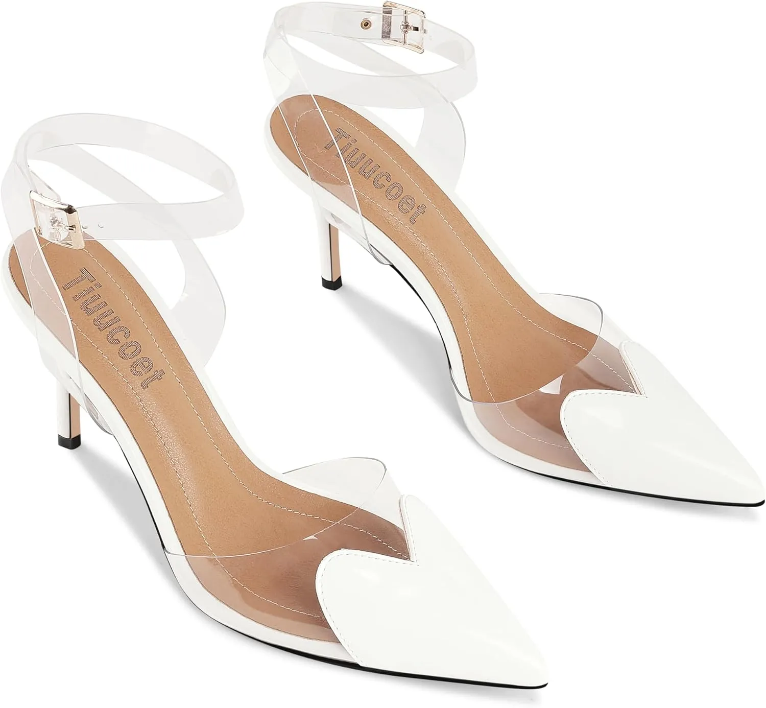 Women's Heart Heels Shoes Slingback Pointed Toe Wedding Mules Clear High Heel Sandals