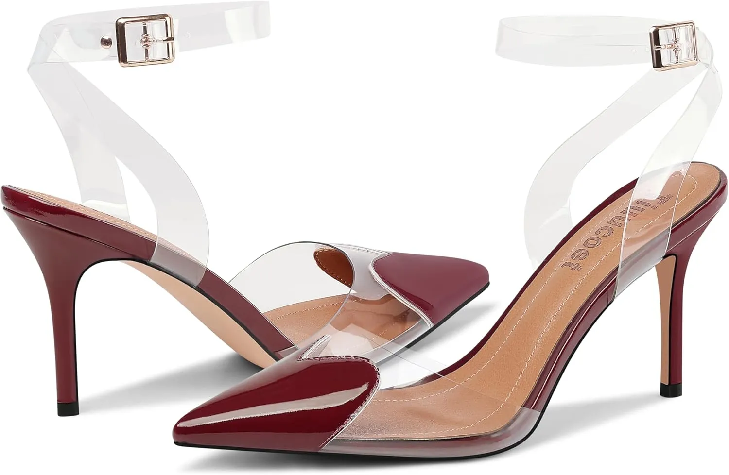 Women's Heart Heels Shoes Slingback Pointed Toe Wedding Mules Clear High Heel Sandals