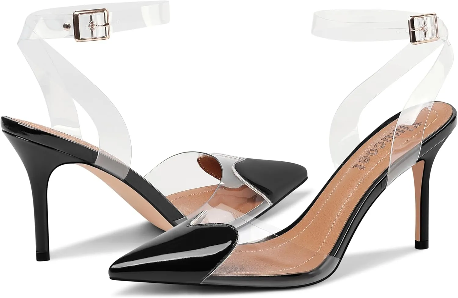 Women's Heart Heels Shoes Slingback Pointed Toe Wedding Mules Clear High Heel Sandals