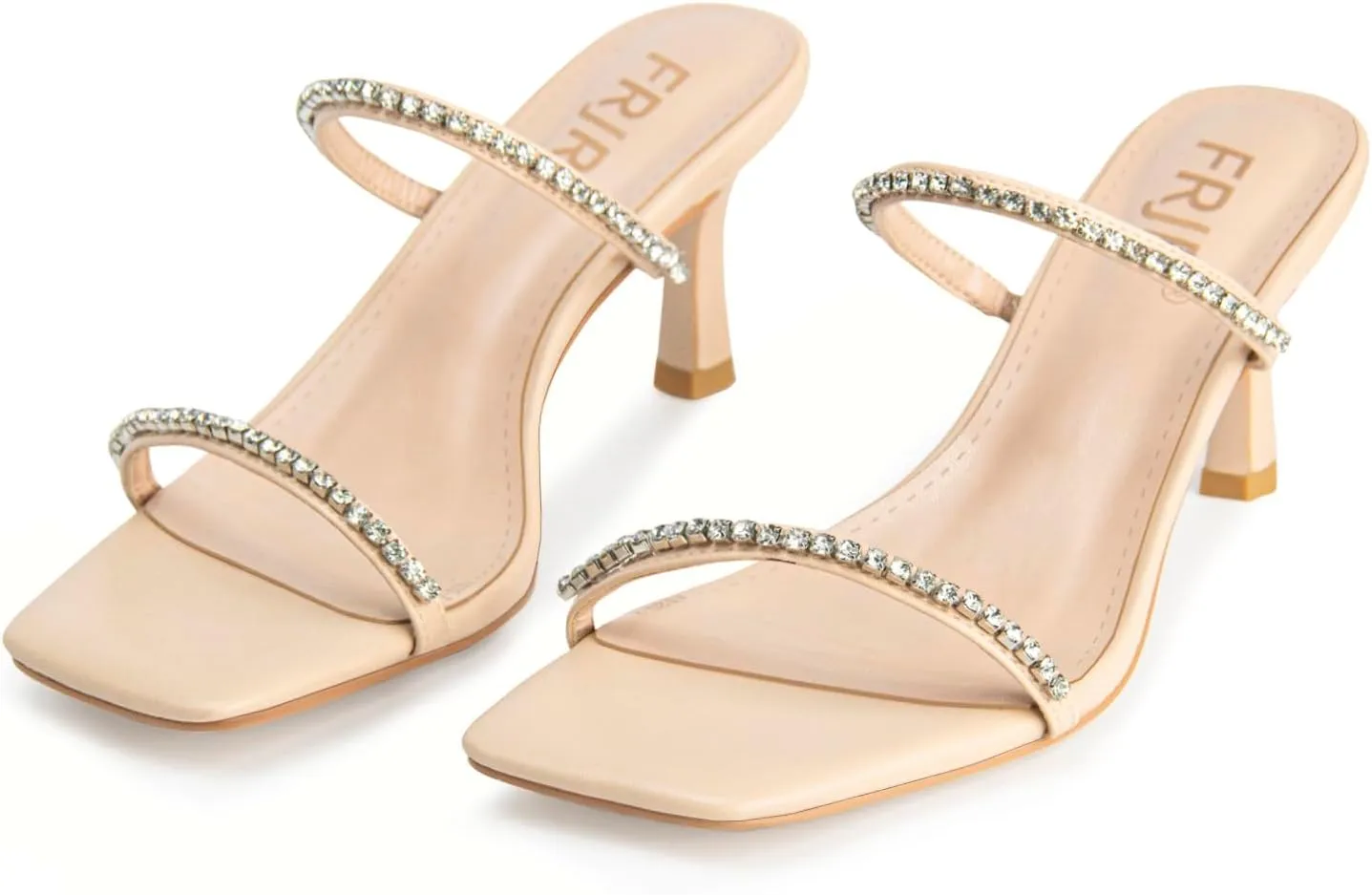 Women's Kitten Heel Rhinestone Sandals Lace Up Slingback Square Open Toe Heels Sparkling Sandals with Stiletto Buckle Strap for Dress Party Prom Wedding High Heeled Shoes