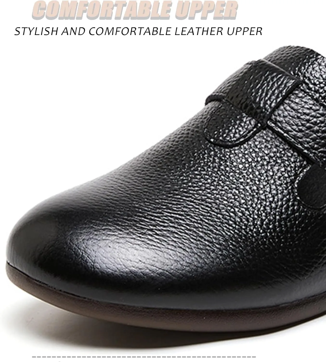 Women's Leather Block Heel Clogs Mules Round Toe Comfortable Non-Slip Warm Plus Velvet Slip-On Mules Business Work Dress Shoes