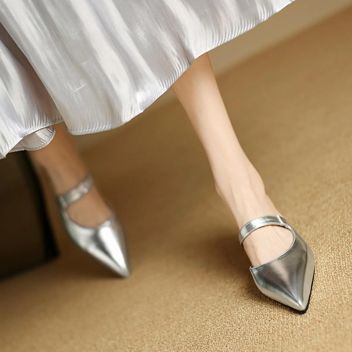 Women's Leather Cutout Chunky Block Heel Mules Fashion Closed Pointed Toe Backless Slip On Heeled Sandals Comfortable Prom Party Dress Work Pumps