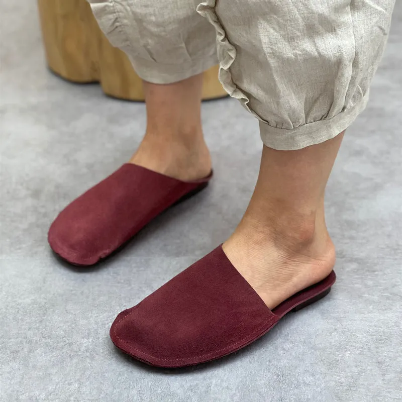 Women's Leather Minimalist Slant Cut Comfort Mule Shoes