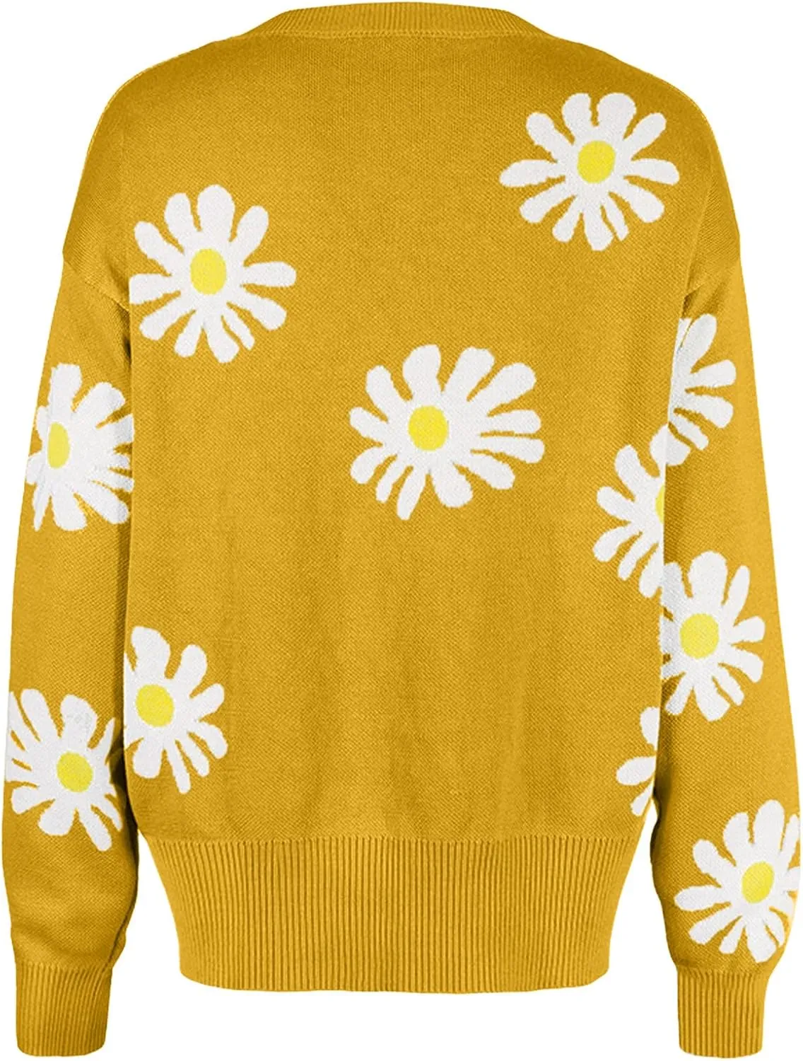 Womens Long Sleeve Button Comfy Sweater Cute Flower Graphic Cardigan Button Trendy Open Front Fall Clothes