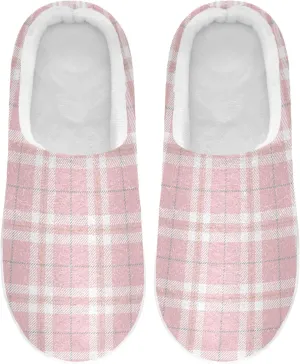 Women's Memory Foam House Slippers Warm Plush Anti-Slip Rubber Sole Casual House Shoes Hotel Travel Bedroom Airplane Party S Buffalo Plaid Check Tartan Scotland Pink