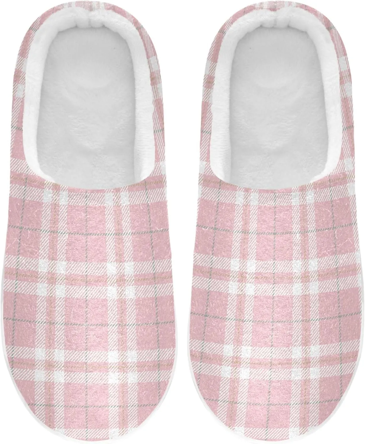 Women's Memory Foam House Slippers Warm Plush Anti-Slip Rubber Sole Casual House Shoes Hotel Travel Bedroom Airplane Party S Buffalo Plaid Check Tartan Scotland Pink
