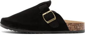 Womens Mens Suede Clogs Leather Mules with Adjustable Buckle Slip On Cork Footbed Sandals Arch Suppor Comfort Potato Shoes