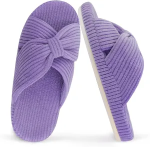 Women's Orthopedic Arch Support Open Toe House Slippers for Plantar Fasciitis Ladies Cozy Memory Foam Bedroom Gift Slippers Fluffy Corduroy Bow Crossband Slide