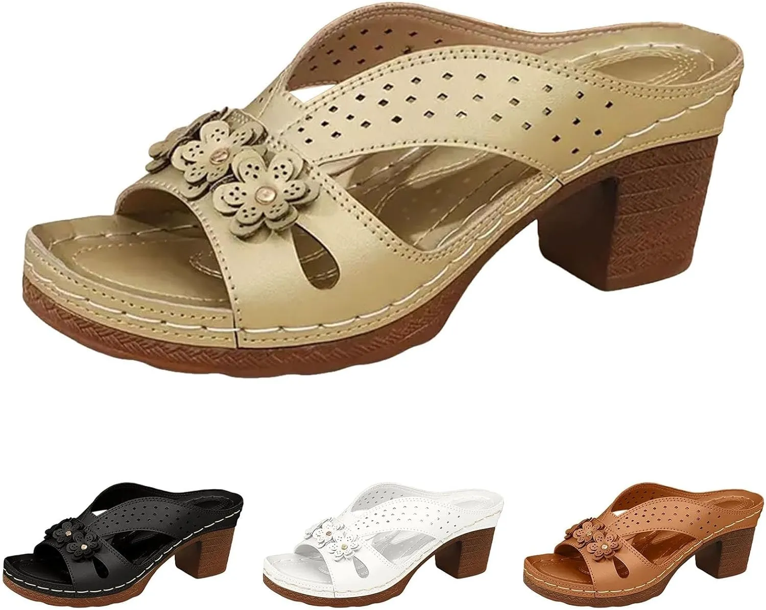 Women's Platform Chunky Heels Low Block Heeled Sandals,2025 Summer Shoes for Women Open Toe Slides Fashion Wedding Party Dress Sandals Casual Summer Mules Slip-on Shoes