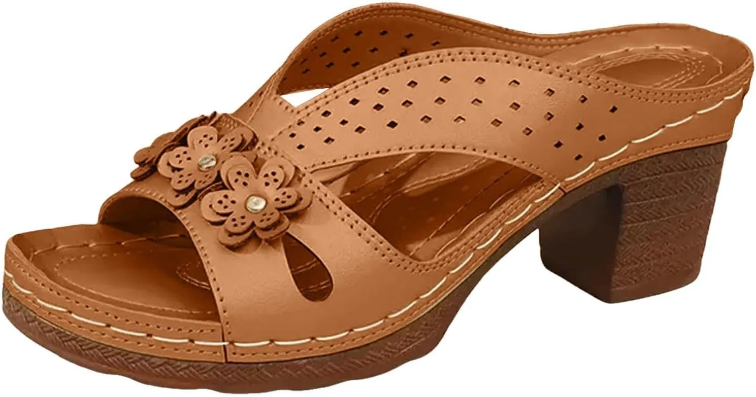 Women's Platform Chunky Heels Low Block Heeled Sandals,2025 Summer Shoes for Women Open Toe Slides Fashion Wedding Party Dress Sandals Casual Summer Mules Slip-on Shoes