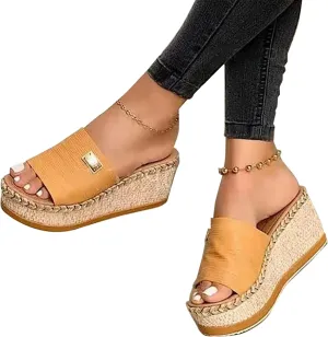 Women's Platform Wedge Sandals Comfort Round Open Toe Mules Classic Backless Slip On Slippers Summer Casual Slides for Women