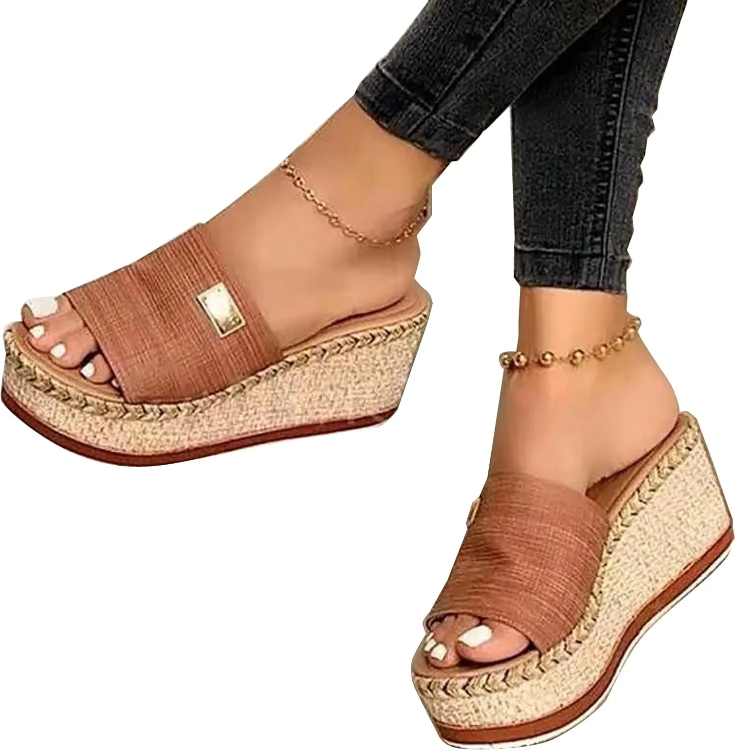 Women's Platform Wedge Sandals Comfort Round Open Toe Mules Classic Backless Slip On Slippers Summer Casual Slides for Women