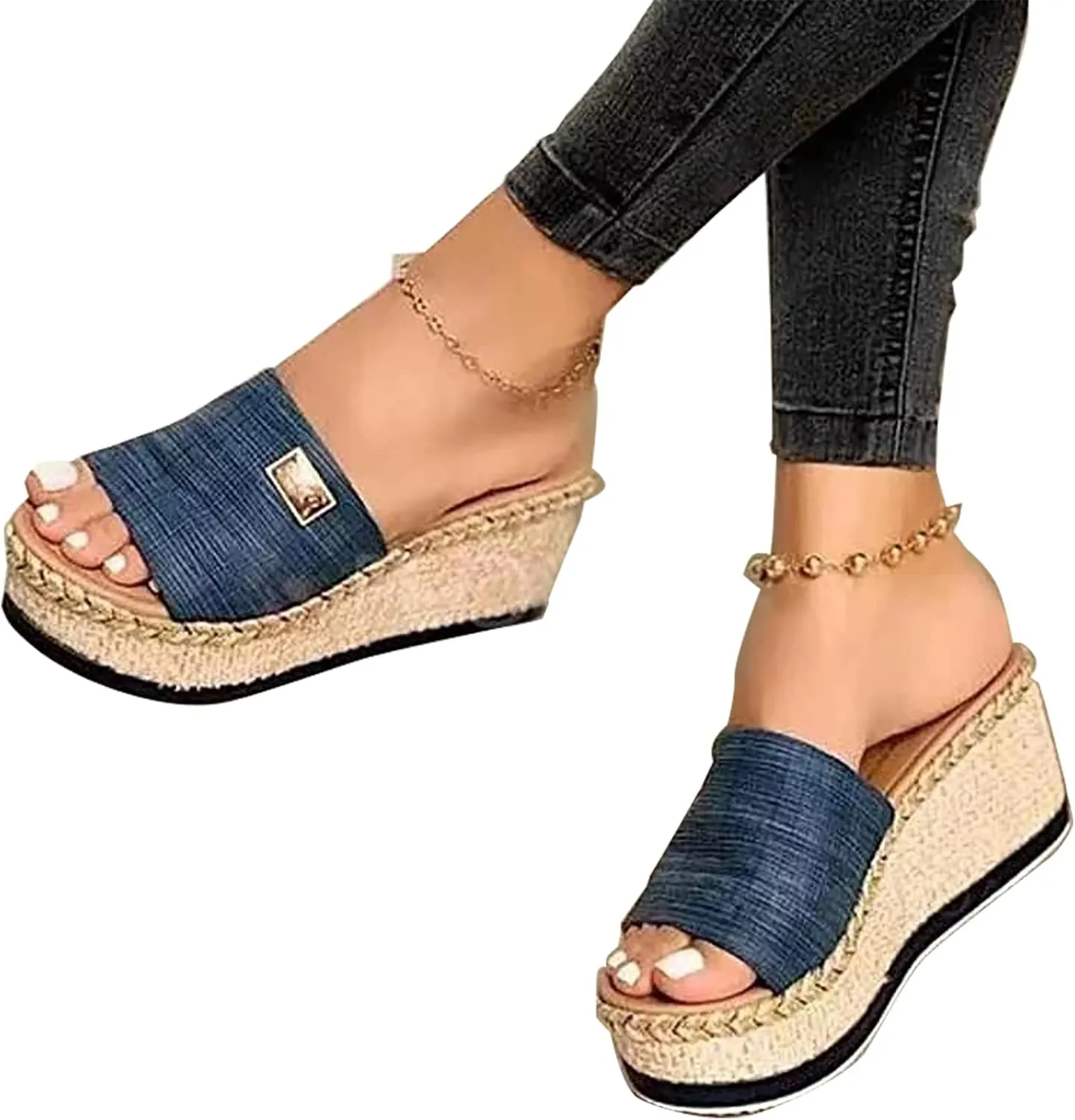 Women's Platform Wedge Sandals Comfort Round Open Toe Mules Classic Backless Slip On Slippers Summer Casual Slides for Women