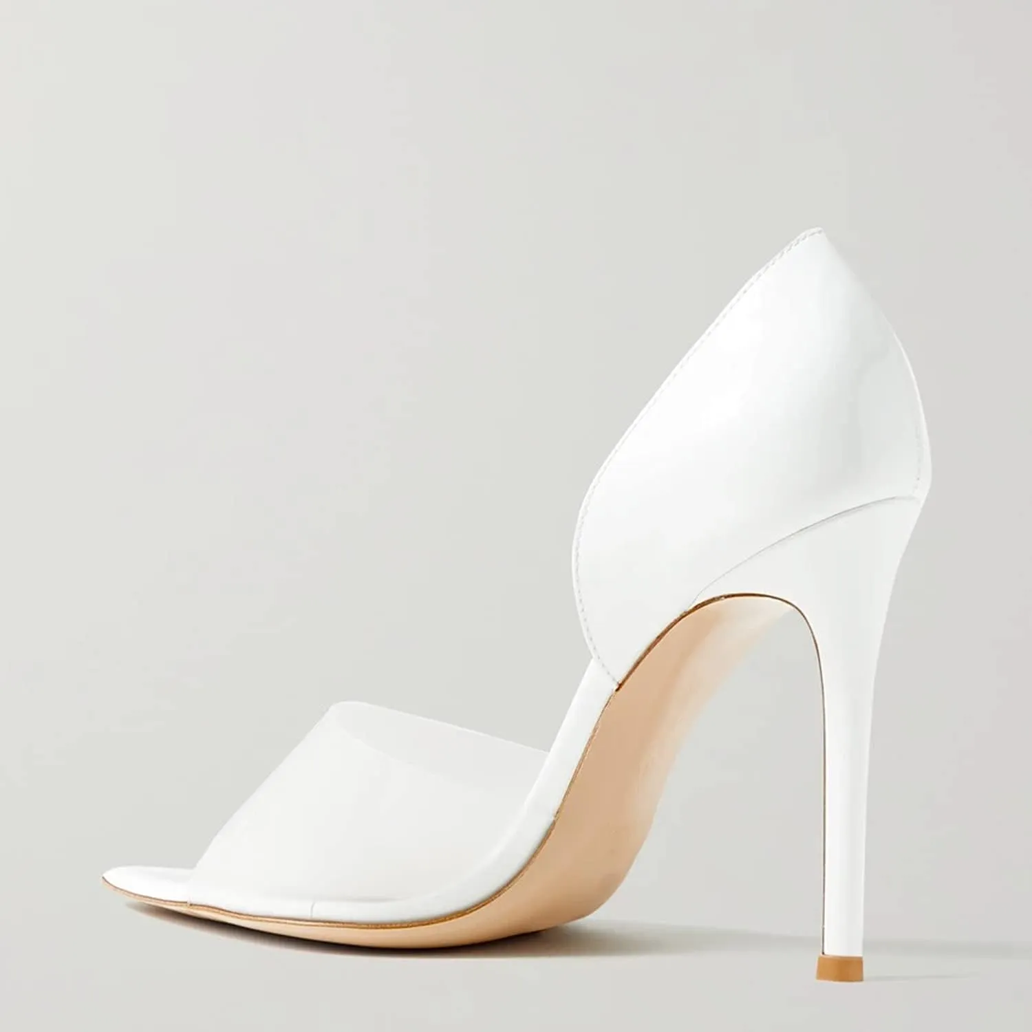 Women's Pointed Open Toe Stiletto High Heels Sandals,Geometric Patent Leather Back Slippers for Sexy Ladies,Peek Arch Slip on Mules with Daily Work Girls,Translucent PVC Strappy for Bridal Wedding Masquerade Event Size US 4-16