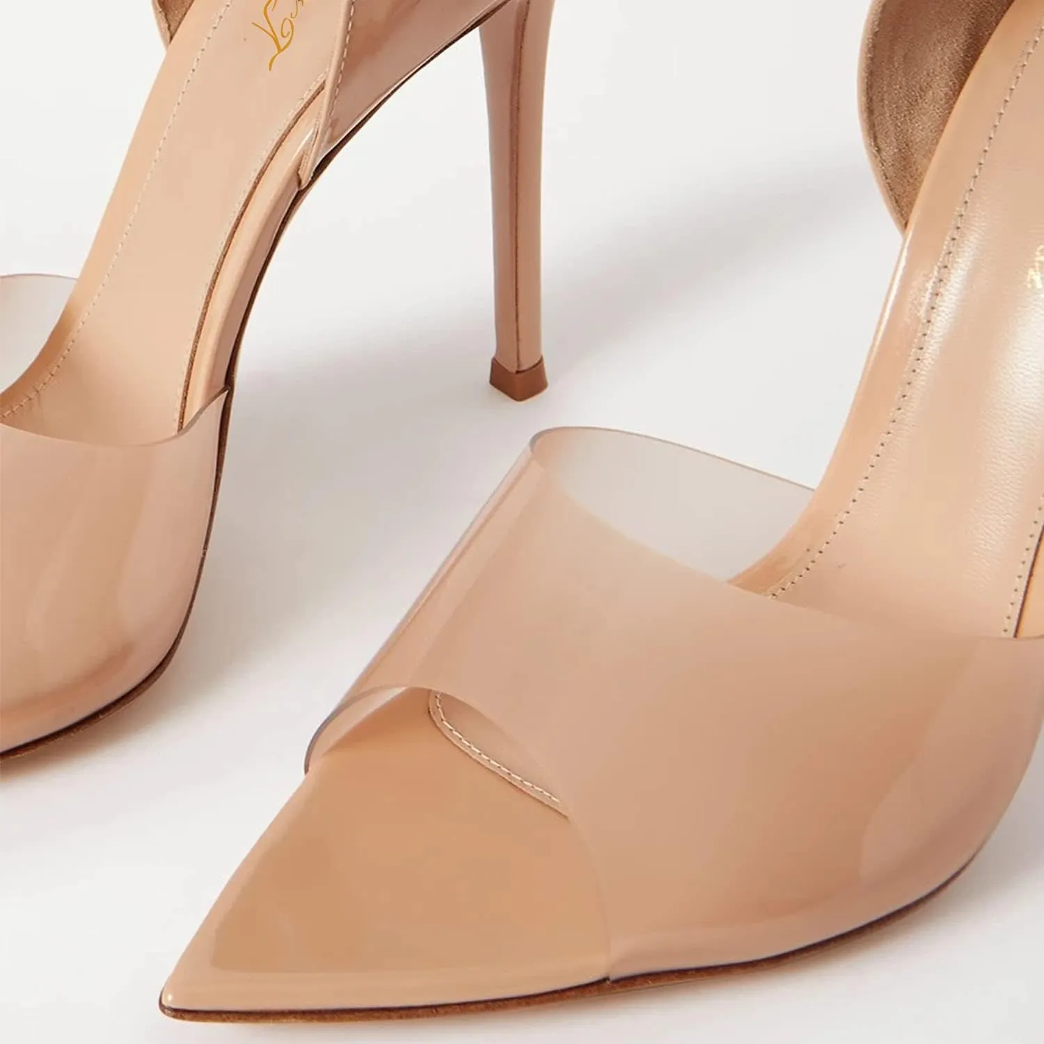Women's Pointed Open Toe Stiletto High Heels Sandals,Geometric Patent Leather Back Slippers for Sexy Ladies,Peek Arch Slip on Mules with Daily Work Girls,Translucent PVC Strappy for Bridal Wedding Masquerade Event Size US 4-16